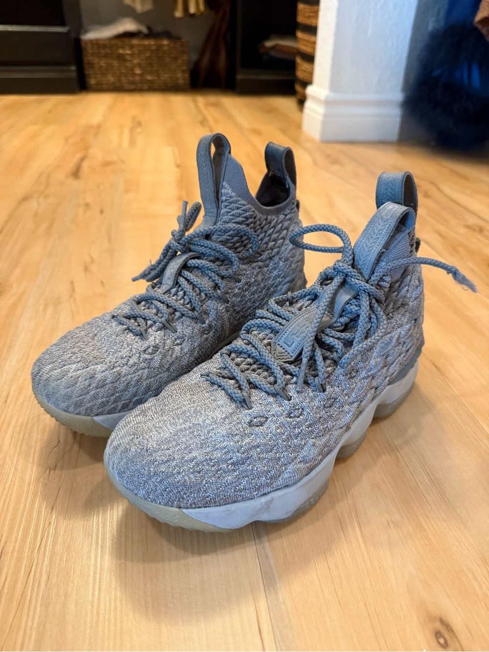 LeBron Knit High-Top Sneakers in Light Gray